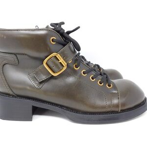Jeffrey Campbell Women's Boots Announce Zip Lace Up Ankle Booties Olive Size 8.5